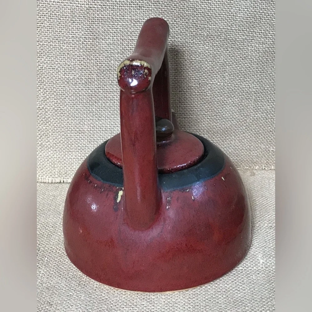 Pier 1 Shanghai Red Beige Teapot Tea Mug Set Goth Core Rustic Japanese Inspired